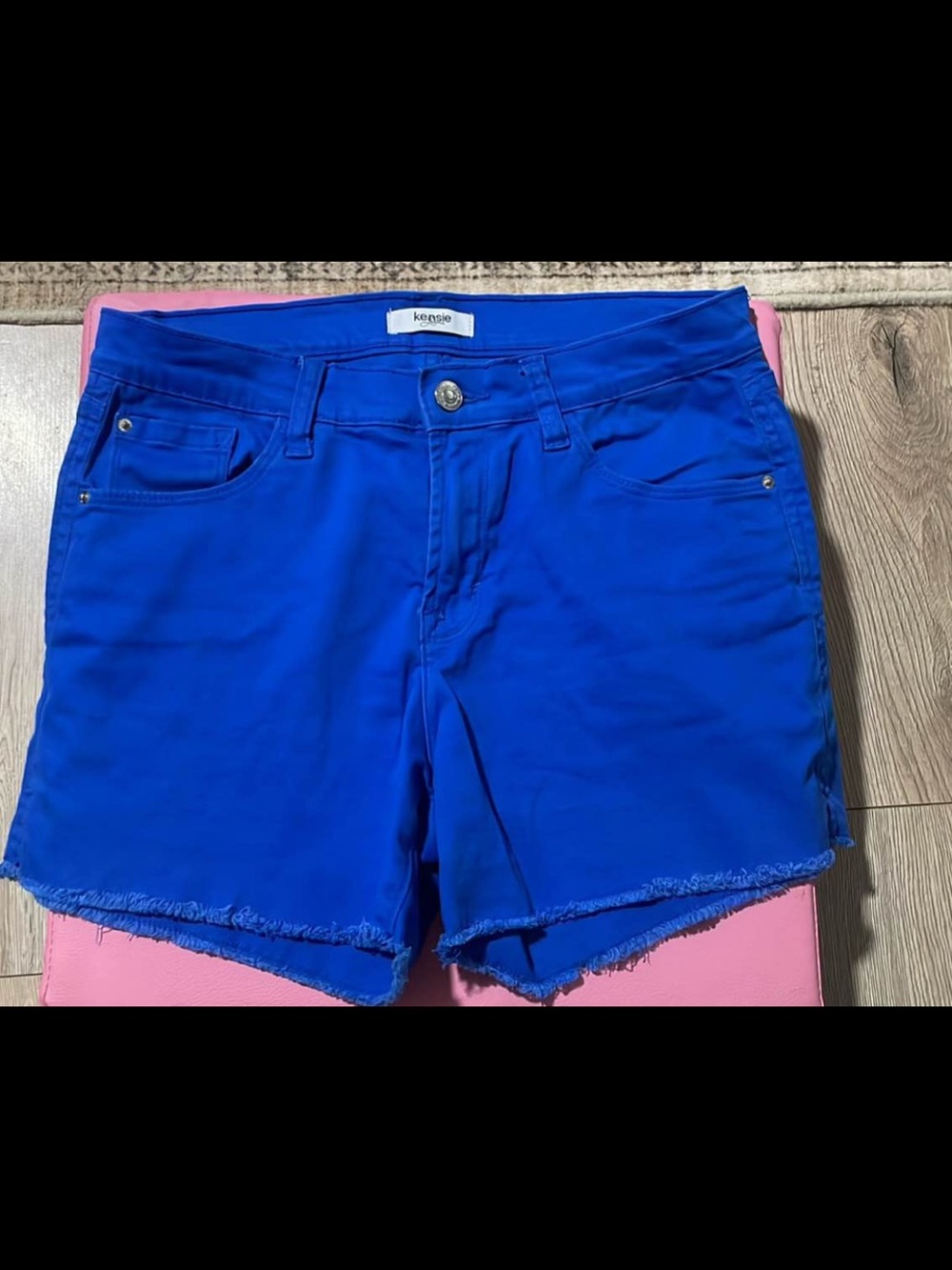 Kensie Bright Blue Frayed Hem Jean Shorts